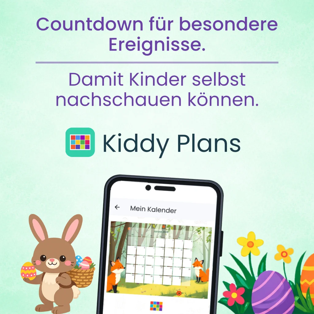 Countdown für besondere Ereignisse. Kiddy Plans, damit Kinder selbst nachschauen können.