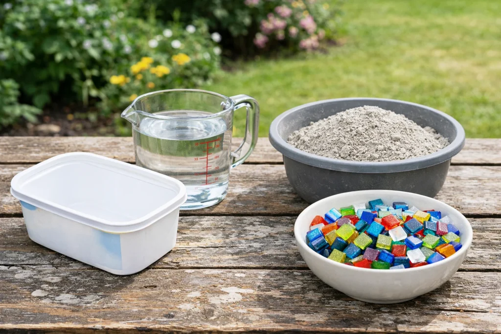 Materialien für Betonsteine mit Mosaik