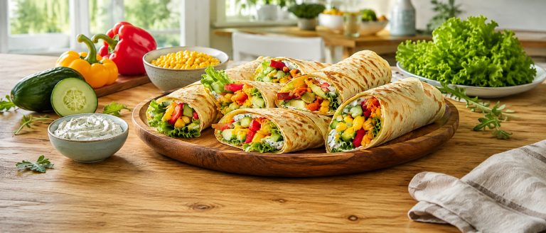 Sommerliche Pfannkuchen-Wraps mit Frischkäse und Gemüse
