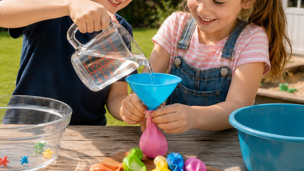 Die Ballons werden mit Wasser gefüllt