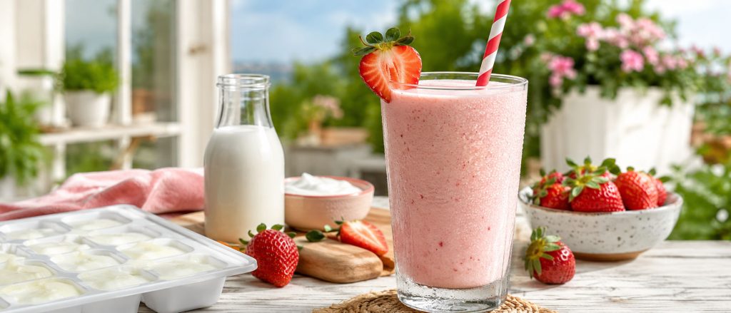 Erdbeer-Milchshake mit gefrorenem Joghurt