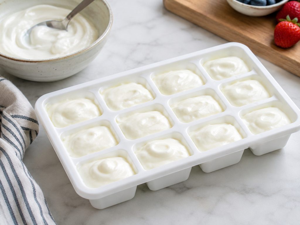 Naturjoghurt in der Eiswürfelform