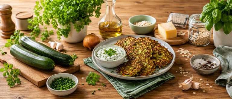 Knusprige Zucchini-Puffer mit Kräuterquark