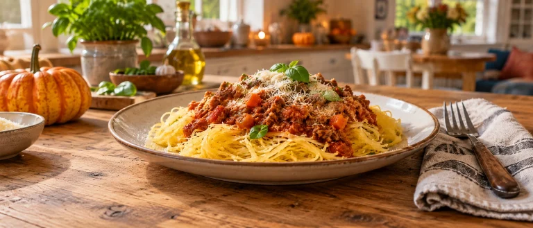 Spaghettikürbis mit Bolognese-Soße
