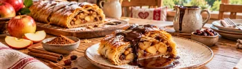 Apfelstrudel mit Schokoladensauce