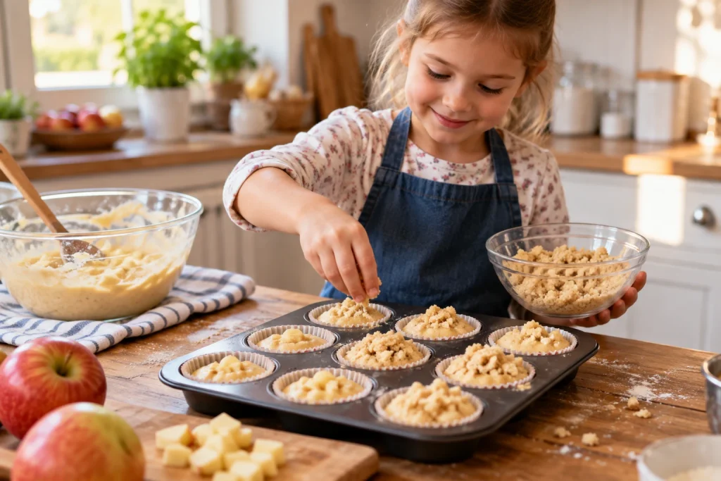 Streusel auf die Apfelmuffins